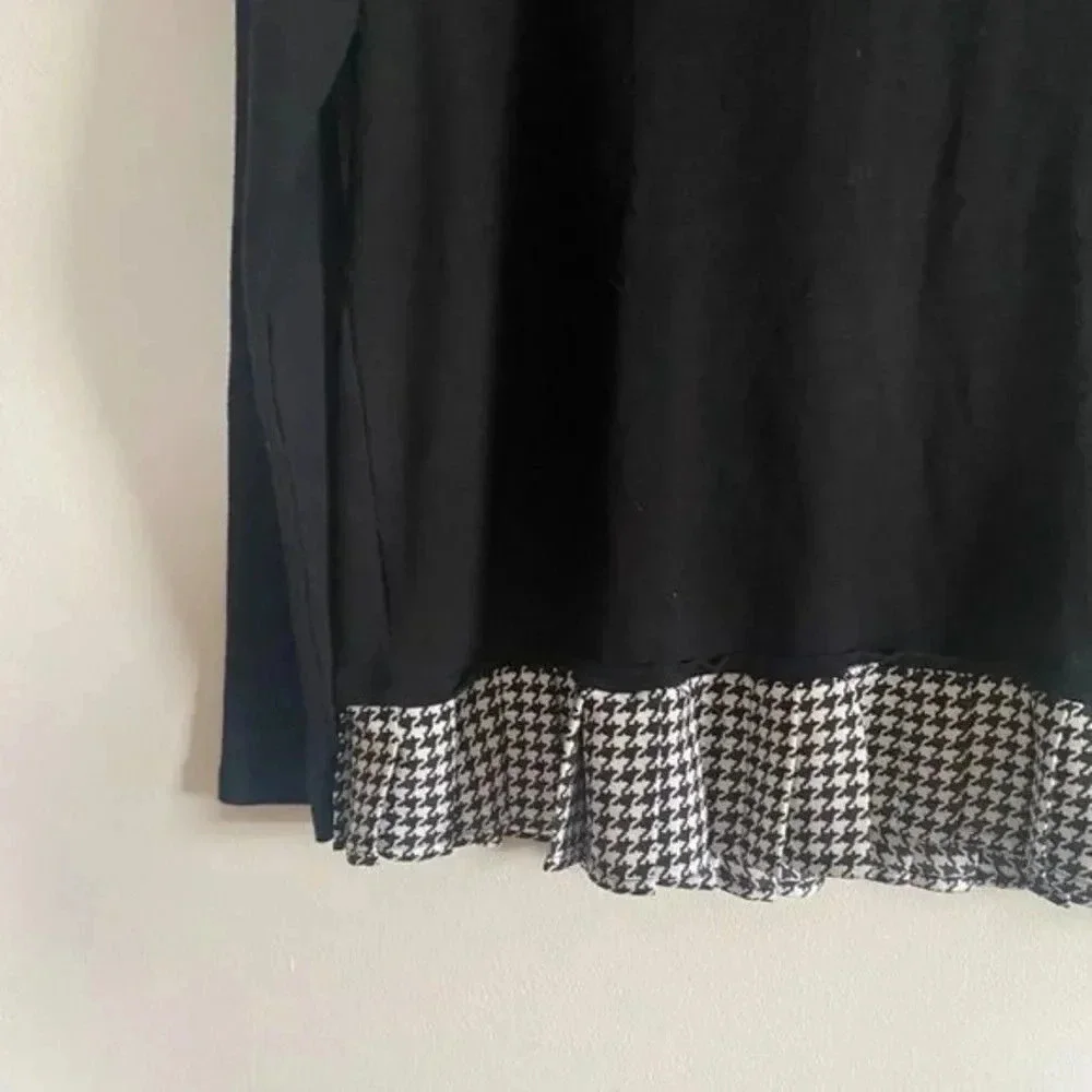 J Crew Black Top with Gingham Ruffle